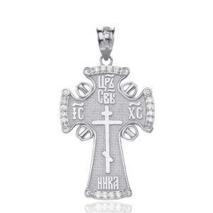 Solid 925 Sterling Silver CZ Eastern Orthodox IC XC NIKA Cross Pendant