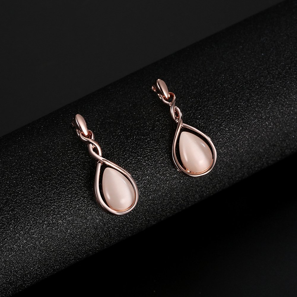 ASHMITA Rose Gold Teardrop Necklace Gemstone Dangle Earrings Wedding Jewelry Set