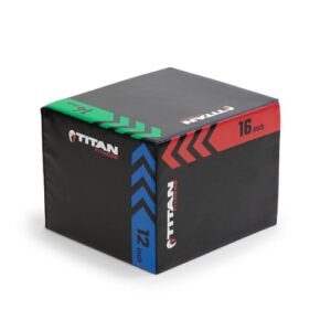 titan fitness youth heavy foam plyometric jump box, 12in 14in 16in, pro-duty foam plyo box, step up exercise platform, box squat workout step, box jumps for home gym, box jump plyometric box