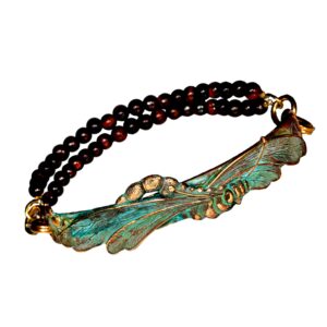 Elaine Coyne Collectible Artwear Verdigris Patina Solid Brass Art Nouveau Dragonfly Medium Interchangeable Rockband Bracelet - Jasper