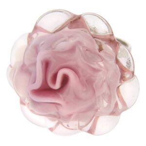 Glass Of Venice Murano Glass Rose Flower Ring 1 Inch - Adjustable Size Ring in Rose Pink. Blown Glass - Murano Glass Rings for Women Handmade in Italy