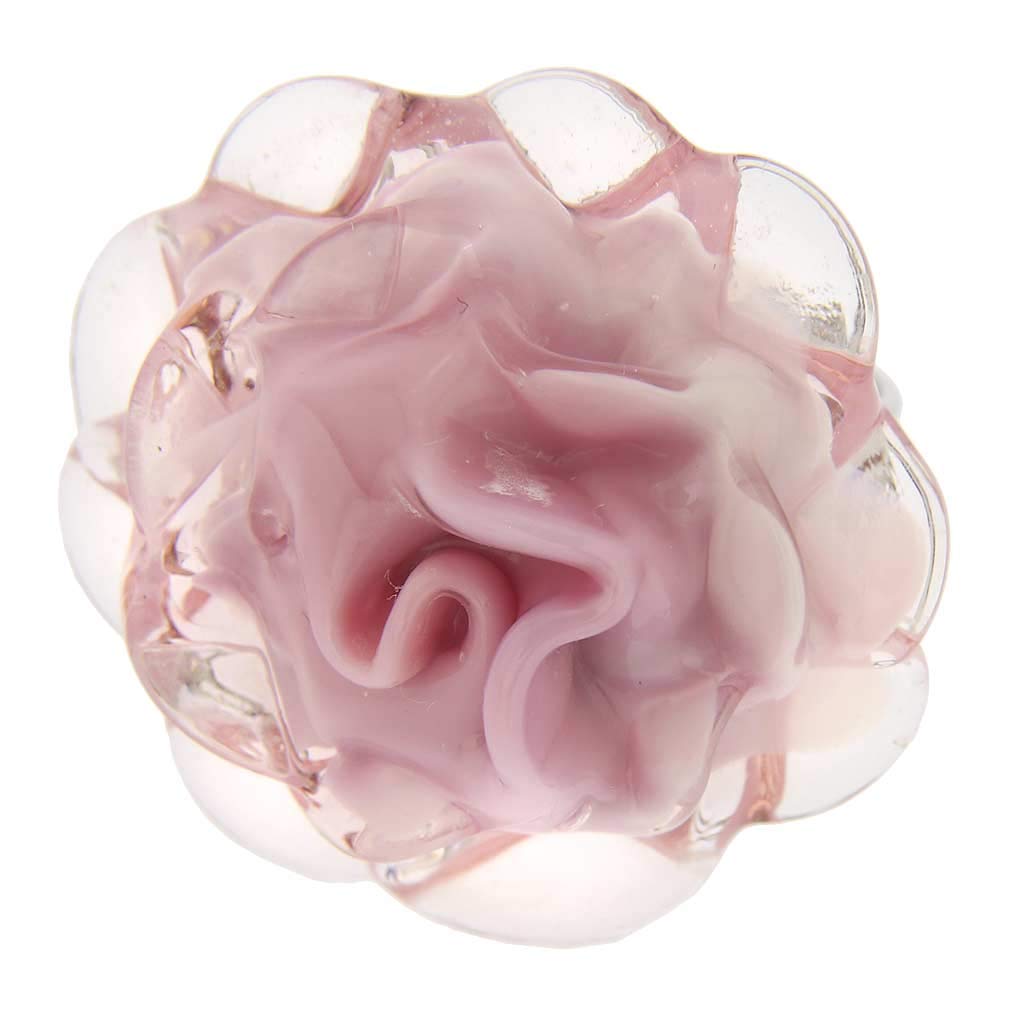 Glass Of Venice Murano Glass Rose Flower Ring 1 Inch - Adjustable Size Ring in Rose Pink. Blown Glass - Murano Glass Rings for Women Handmade in Italy