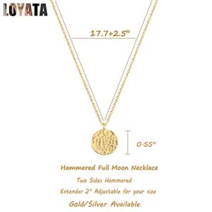 LOYATA Disc Coin Pendant Necklace,14K Gold Plated Full Moon Necklace Round Disc Coin Pendant Necklace for Women (Full Moon Gold)