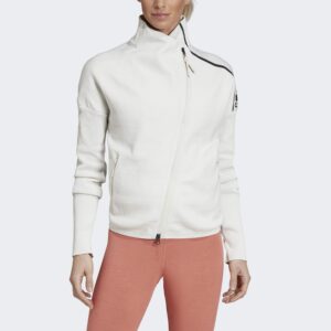 adidas women's zone prime knit heather jacket, raw white/white, small