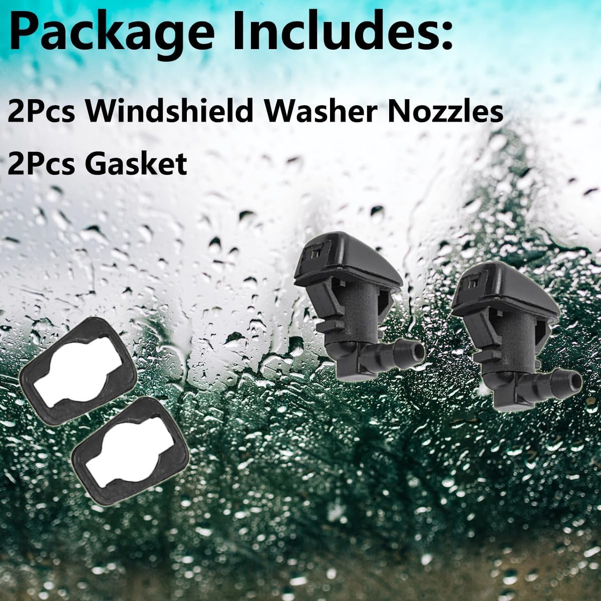 Cheriezing Front Windshield Washer Nozzles Wiper Spray Kit Single Hole Compatible for 2008-2012 Fusion, for 2008-2012 Mercury Milan, for 2008-2012 Lincoln MKZ 2 Pcs Replace# 8E5Z17603A