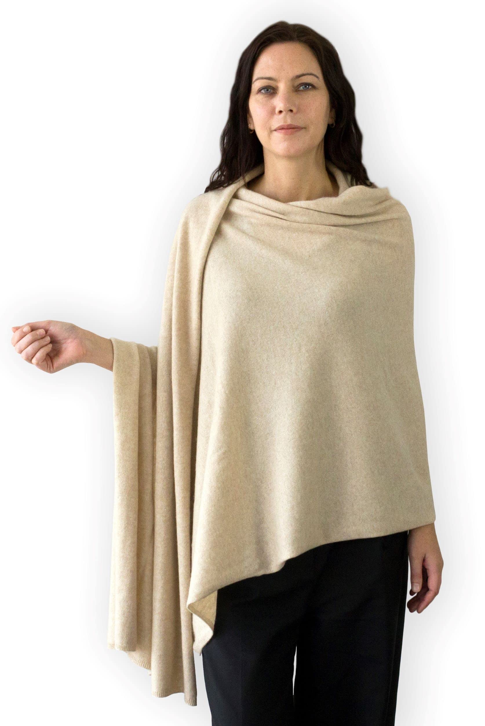 Jet&Bo 100% Pure Cashmere Travel Wrap, Shawl, Scarf & Blanket Beige, Storage Bag + Gift Box