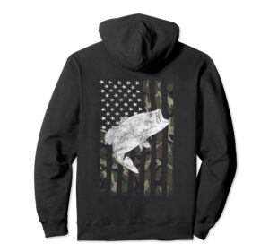 bass fishing camouflage flag big mouth on back pullover hoodie