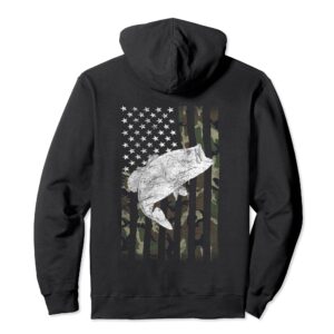 Bass Fishing Camouflage Flag Big Mouth on back Pullover Hoodie