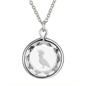 LovePendants 16-18" Necklace in White Swarovski Crystal with White Enameled COCKATOO Engraving in SterlingSilver