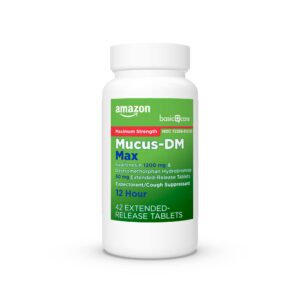 Amazon Basic Care Maximum Strength Mucus DM, Expectorant and Cough Suppressant Extended-Release Tablets, 42 Count