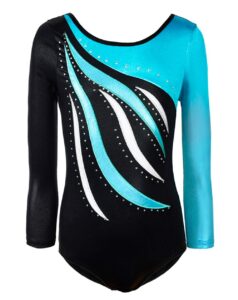 happy cherry girls dance leotard athletic bodysuit shiny stripes long sleeve dancing unitards ballet biketard