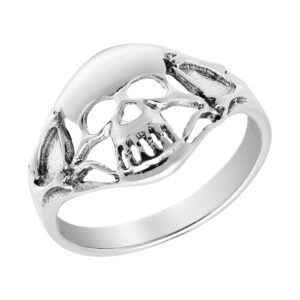 AeraVida Edgy Skull & Bones .925 Sterling Silver Ring, Halloween Skull Rings Women, Halloween Jewelry Gifts, Sterling Silver Ring Size 9