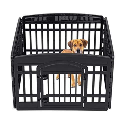 IRIS USA Dog Playpen, 4-Panel 24" Pet Playpen with Door, Puppy Playpen, Indoor/Outdoor Dog Pen, 35 x 35 x 24, Foldable, Customizable, Black