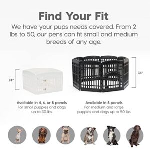 IRIS USA Dog Playpen, 4-Panel 24" Pet Playpen with Door, Puppy Playpen, Indoor/Outdoor Dog Pen, 35 x 35 x 24, Foldable, Customizable, Black