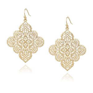 pomina floral celtic filigree gold dangle drop earring boho fashion geometirc filigree earrings for women (worn gold)