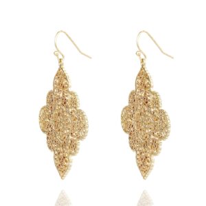 POMINA Floral Celtic Filigree Gold Dangle Drop Earring Boho Fashion Geometirc Filigree Earrings for Women (Worn Gold)