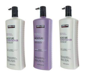 kirkland signature shampoo & conditioner bundle- includes one professional salon formula moisture shampoo (33.8 fl. oz) and two professional salon formula conditioner (33.8 fl. oz each)