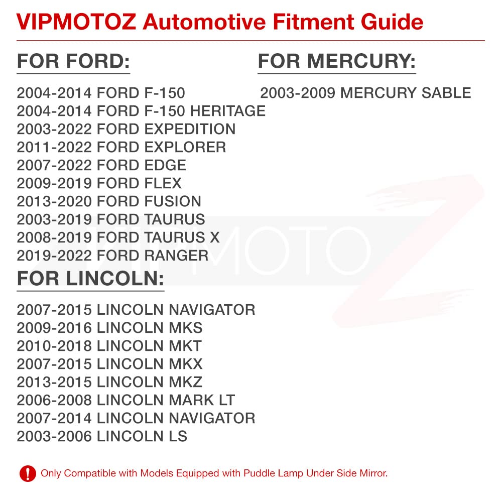 VIPMOTOZ Full LED Puddle Light Replacement For Ford F150 Expedition Explorer Edge Flex Fusion Taurus X Ranger Lincoln Navigator Mark LT Mercury Under Side Mirror Lamp 2-Pieces Set