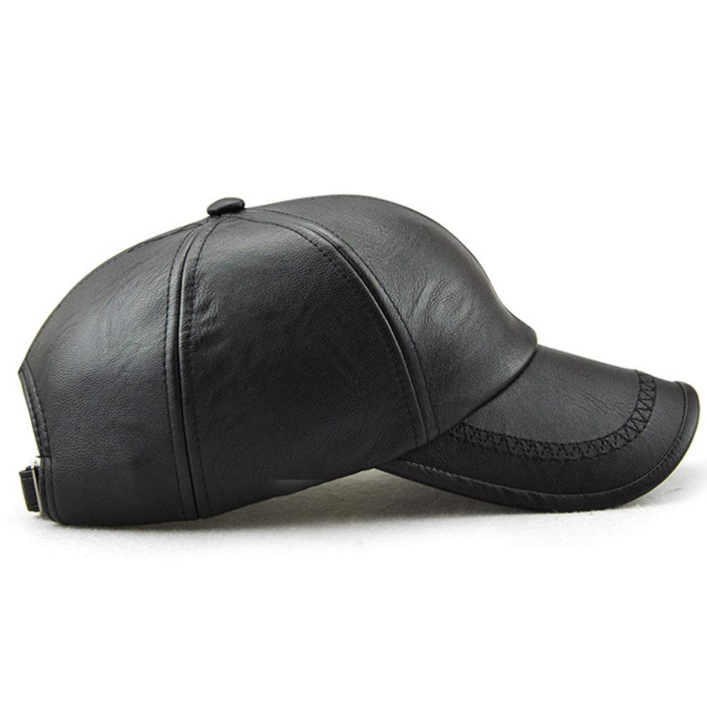 Unisex Leather Baseball Cap, Men Adjustable Structured PU Classic Baseball Cap Hat，Winter for Elderly Father (Black)