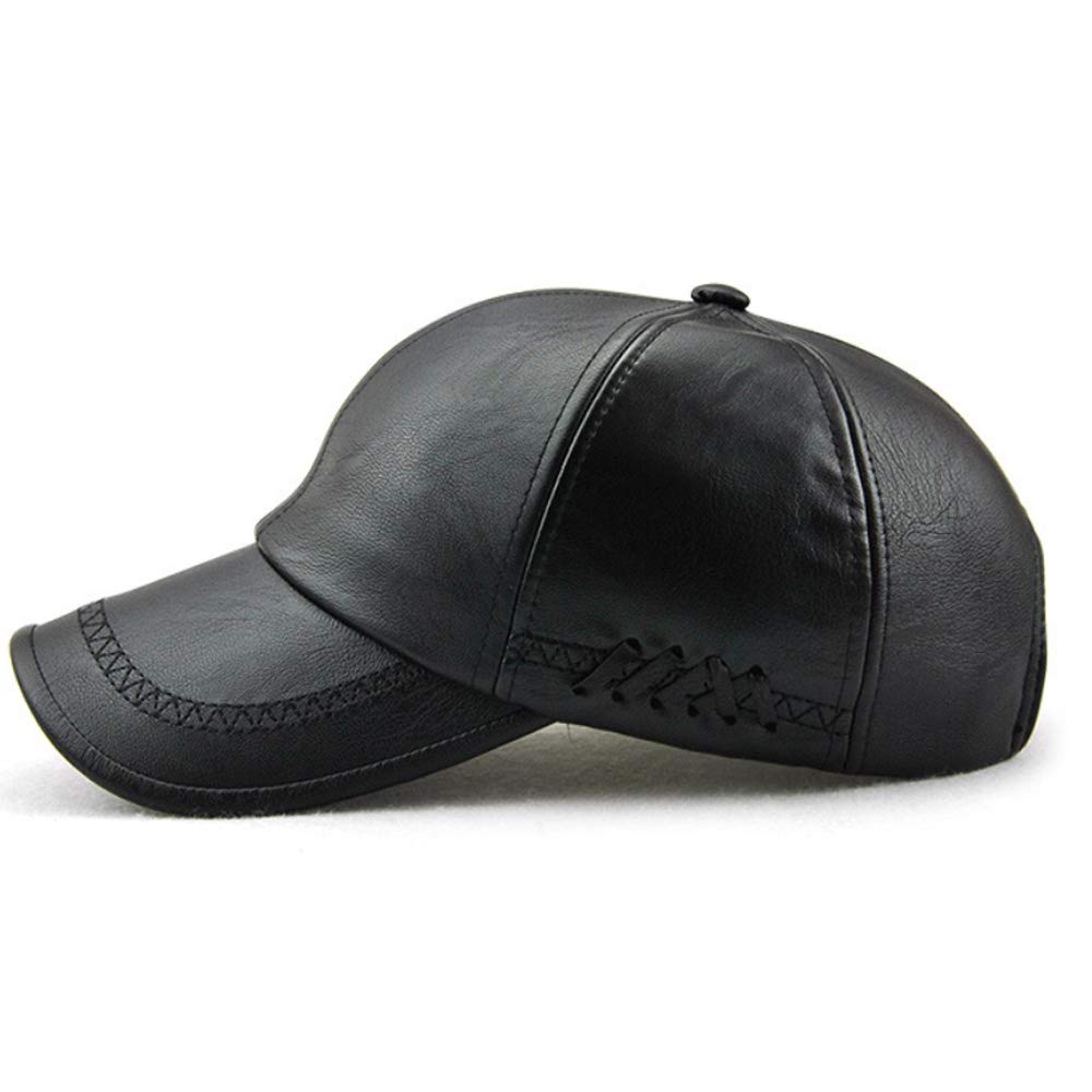 Unisex Leather Baseball Cap, Men Adjustable Structured PU Classic Baseball Cap Hat，Winter for Elderly Father (Black)