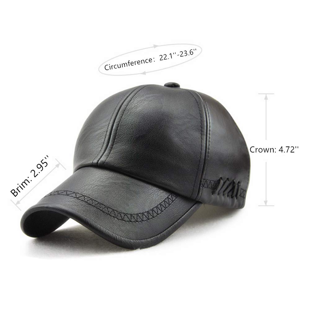 Unisex Leather Baseball Cap, Men Adjustable Structured PU Classic Baseball Cap Hat，Winter for Elderly Father (Black)