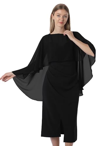 Hotshawl Capelets for women Chiffon Cape Shawls and Wraps for Evening Dress Wedding Capes Cover Up (Black)