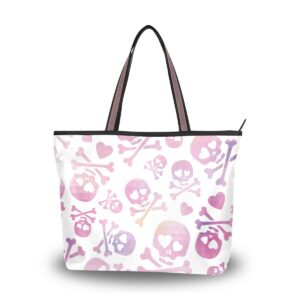 woman tote bag travel shoulder handbags purple skull for work travel business beach