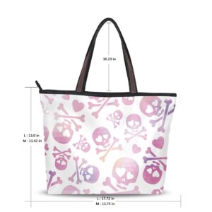 Woman Tote Bag Travel Shoulder Handbags Purple Skull for Work Travel Business Beach