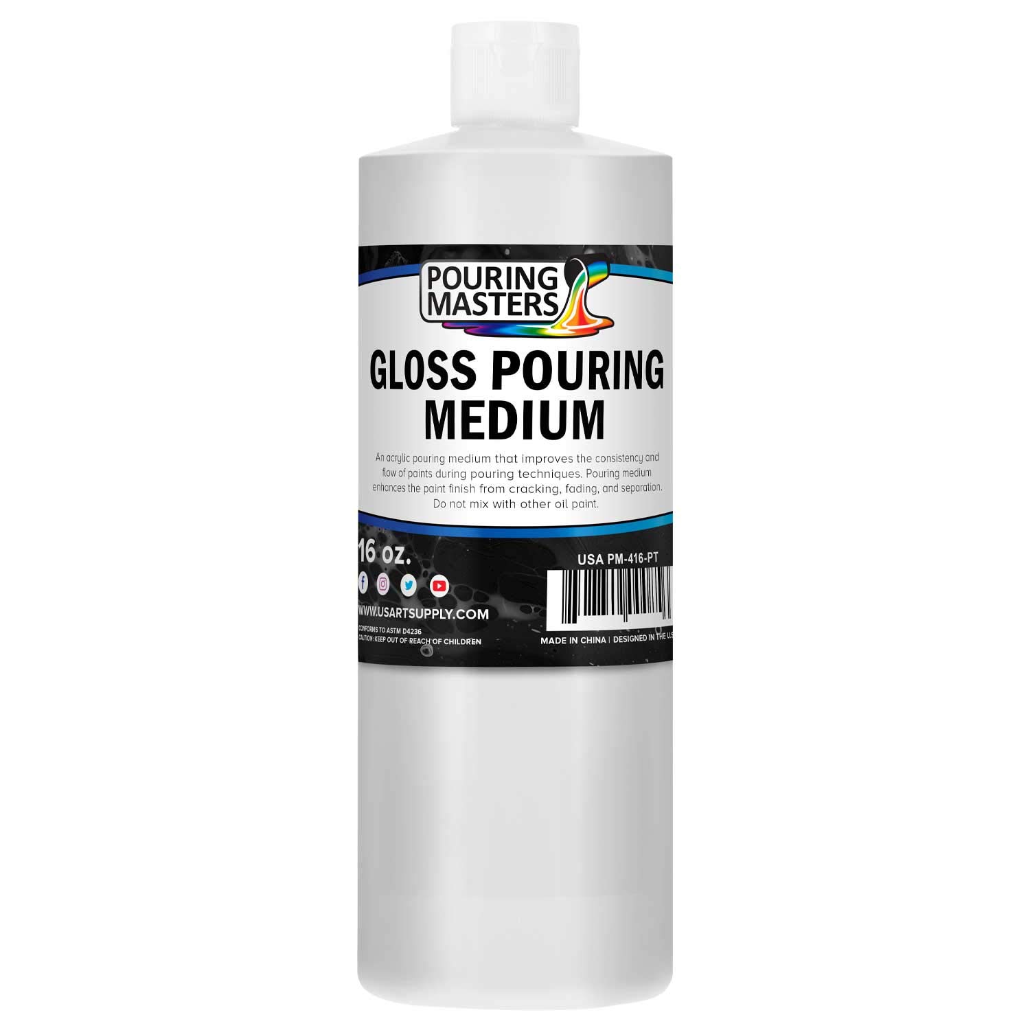 U.S. Art Supply Professional Gloss Pouring Effects Medium, 16 oz. (Pint) Bottle - Improves Flow Consistency, Artist Techniques to Create Cell Effects, Mix with Art Acrylic Paint, Adjusts Viscosity