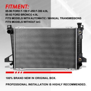 Auto Dynasty DPI 1452 1-Row Cooling Radiator Compatible with Ford F150 F250 F350 Bronco 4.9L AT/MT 85-96, Aluminum Core Factory Style