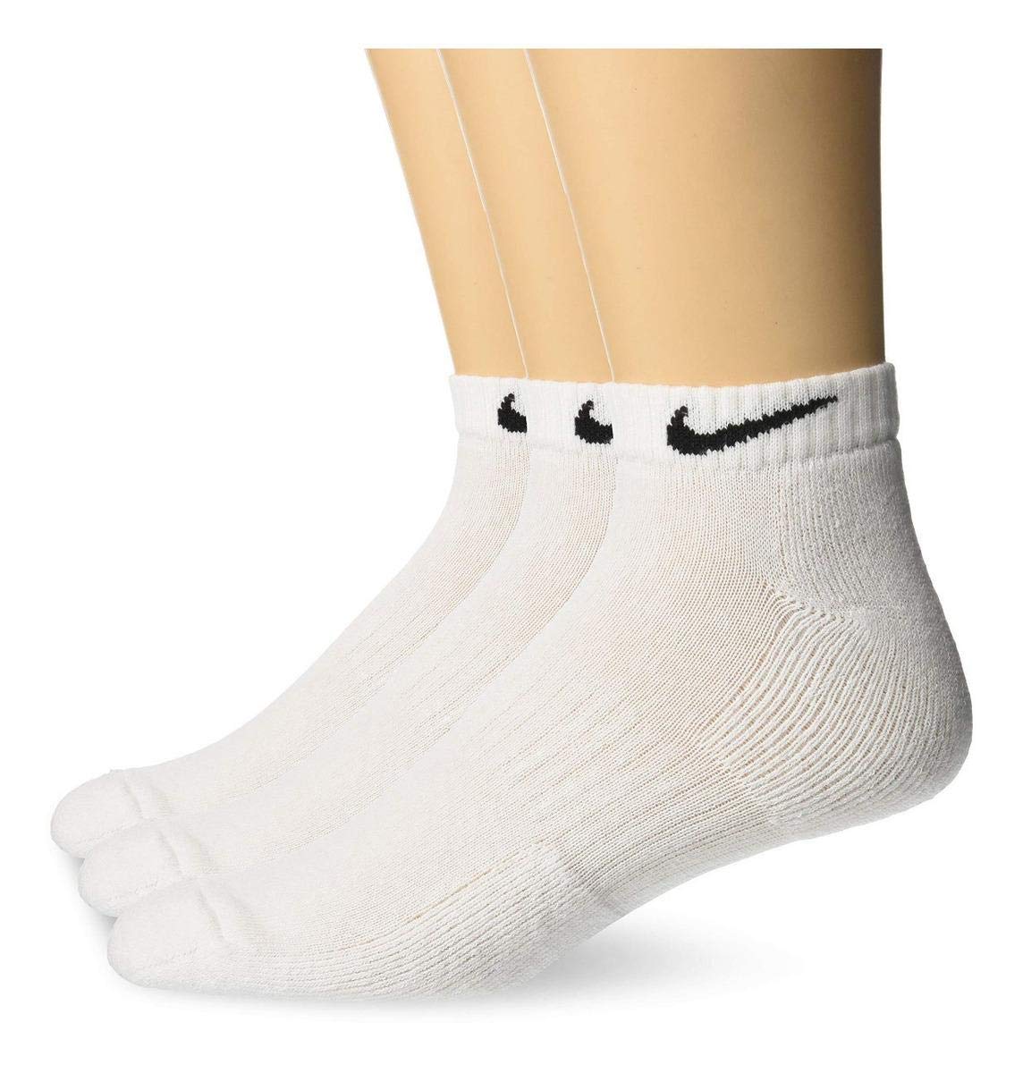 Nike Everyday Cushion Low Training Socks (3 Pair), Men's & Women's Athletic Low Cut Socks with Sweat-Wicking Technology, White/Black, Women's 4-6 and Youth 3Y-5Y