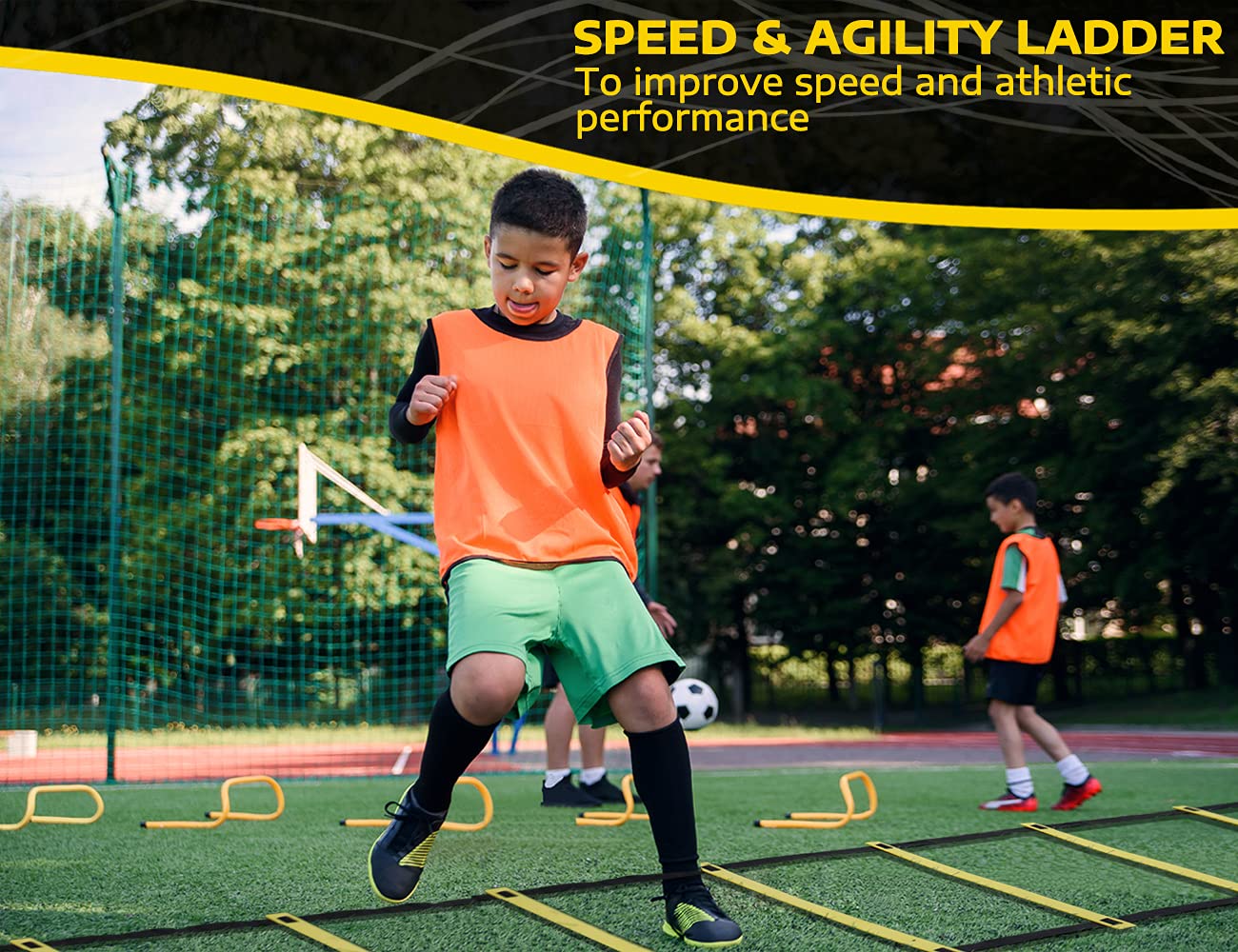 A11N Speed & Agility Training Combo Set - Includes 4 Adjustable Agility Hurdles, Quick Ladder, Speed Chute, & 12 Cones - Training for Speed, Agility, and Quickness