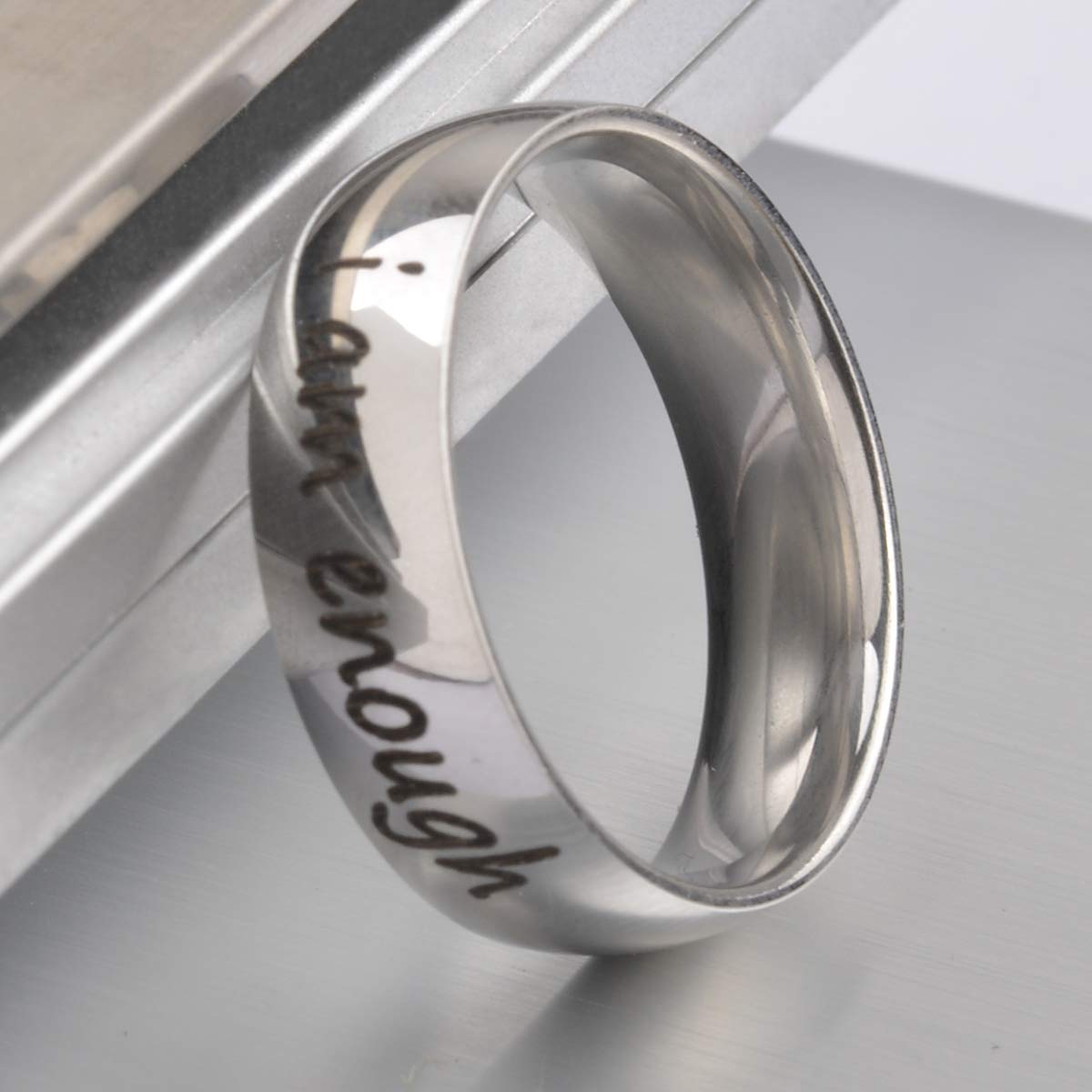 Cozylkx I Am Enough Stainless Steel Reminder Statement Ring Inspirational Jewelry Graduation Gift for Women Teen Girls,Size 5