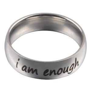 Cozylkx I Am Enough Stainless Steel Reminder Statement Ring Inspirational Jewelry Graduation Gift for Women Teen Girls,Size 5