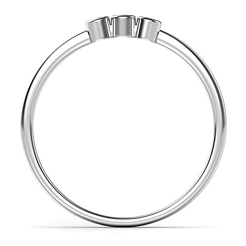 Kobelle Sz 7.5 Solid 10K White Gold Bezel Set 3 Diamond Past Present Future Wedding Engagement Ring