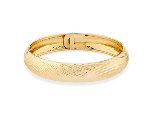 Miabella 925 Sterling Silver or 18Kt Yellow Gold Over Silver Italian Diamond-Cut Round Flexible Bangle Bracelet for Women 7.5 Inch Made in Italy (yellow-gold-plated-silver)