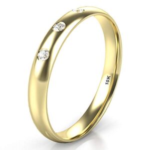 kobelle sz 10.0 solid 10k yellow gold 3 diamond 3mm dome wedding anniversary band ring