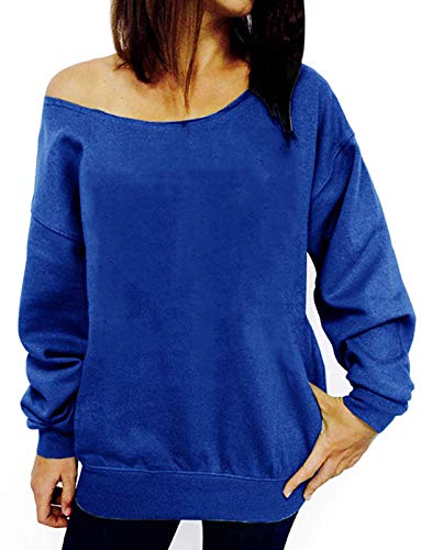 LYXIOF Womens Off Shoulder Sweatshirt Slouchy Long Sleeve Shirts Pullover Tops Blue XL