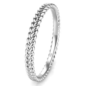 sz 8.0 solid 10k white gold 2mm eternity braided rope stackable wedding band ring