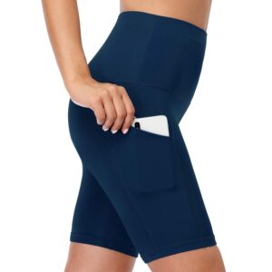 CADMUS Women's High Waist Spandex Yoga Shorts for Bike Running Two Side Pockets,10,Black,Grey,Navy Blue,Medium