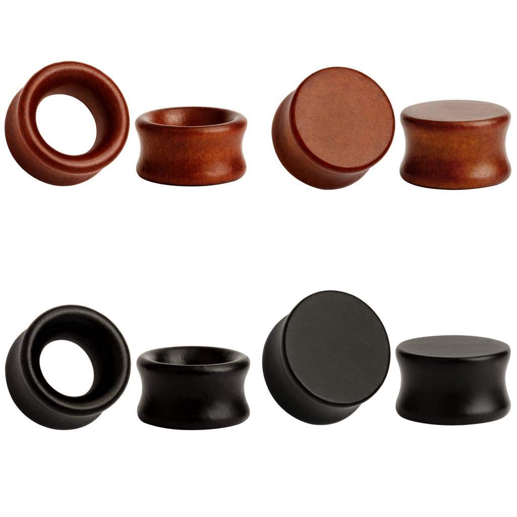 TBOSEN 8PCS Large Double Flared Brown Black Organic Wood Saddle Plugs Flesh Tunnels Stretching Punk Piercings Expanders Ear Gauges Set