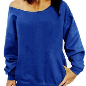 LYXIOF Womens Off Shoulder Sweatshirt Slouchy Long Sleeve Shirts Pullover Tops Blue 2XL