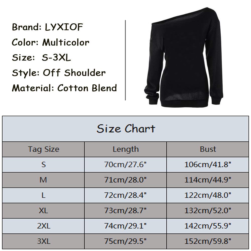 LYXIOF Womens Off Shoulder Sweatshirt Slouchy Long Sleeve Shirts Pullover Tops Blue 2XL