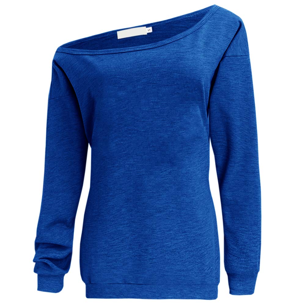 LYXIOF Womens Off Shoulder Sweatshirt Slouchy Long Sleeve Shirts Pullover Tops Blue 2XL