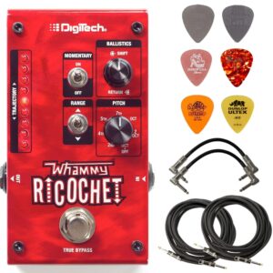 Digitech WHAMMY RICOCHET Guitar Pitch Effect Pedal Bundle with 4 Cables and 6 Assorted Dunlop Picks