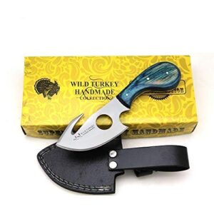 wild turkey handmade camel bone handle fixed blade gut hook skinner hunting knife outdoors camping fishing (blue bone)