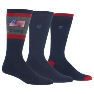 chaps mens american flag stripe crew (3 pack) dress sock, navy, red, 6 12 us