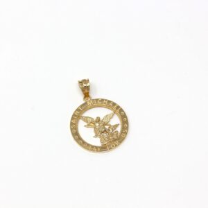 10k Saint Michael Pray for Us Charm Round Pendant in Yellow Gold