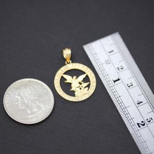 10k Saint Michael Pray for Us Charm Round Pendant in Yellow Gold