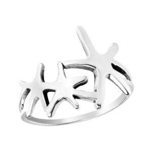 AeraVida Tropical Beach Inspired Triple Starfish .925 Sterling Silver Ring (7)